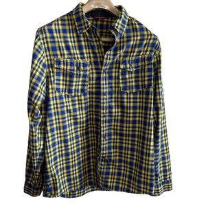 The North Face flannel‎ plaid shirt. blue yellow Large